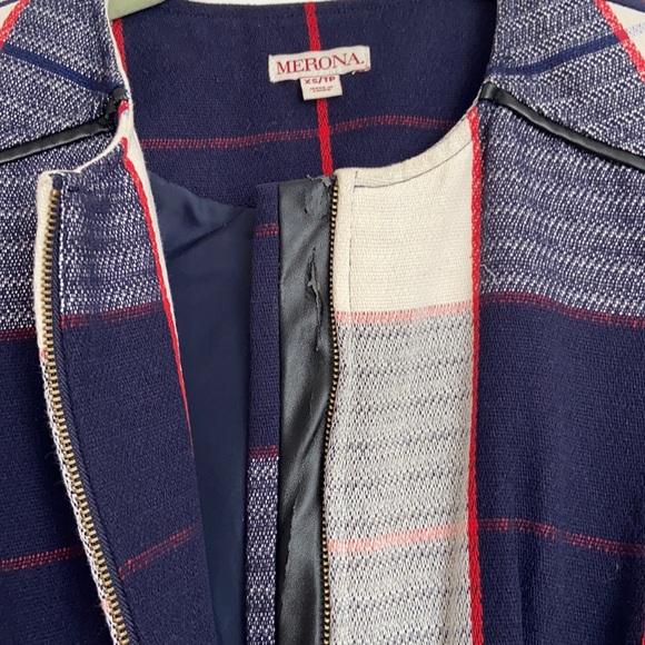 MERONA XS Preppy Blazer Jacket Gold zipper Pockets business checker coat - Picture 6 of 8